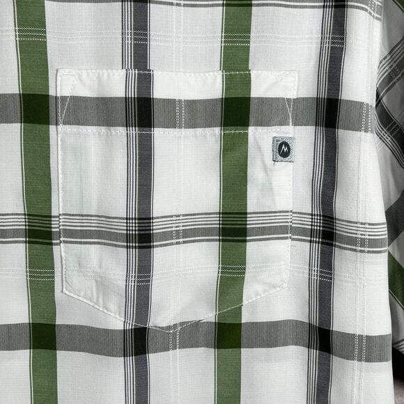 Marmot Shirt Mens‎ Large White Gray Green Plaid Button Up Short Sleeve Outdoor - Picture 3 of 10